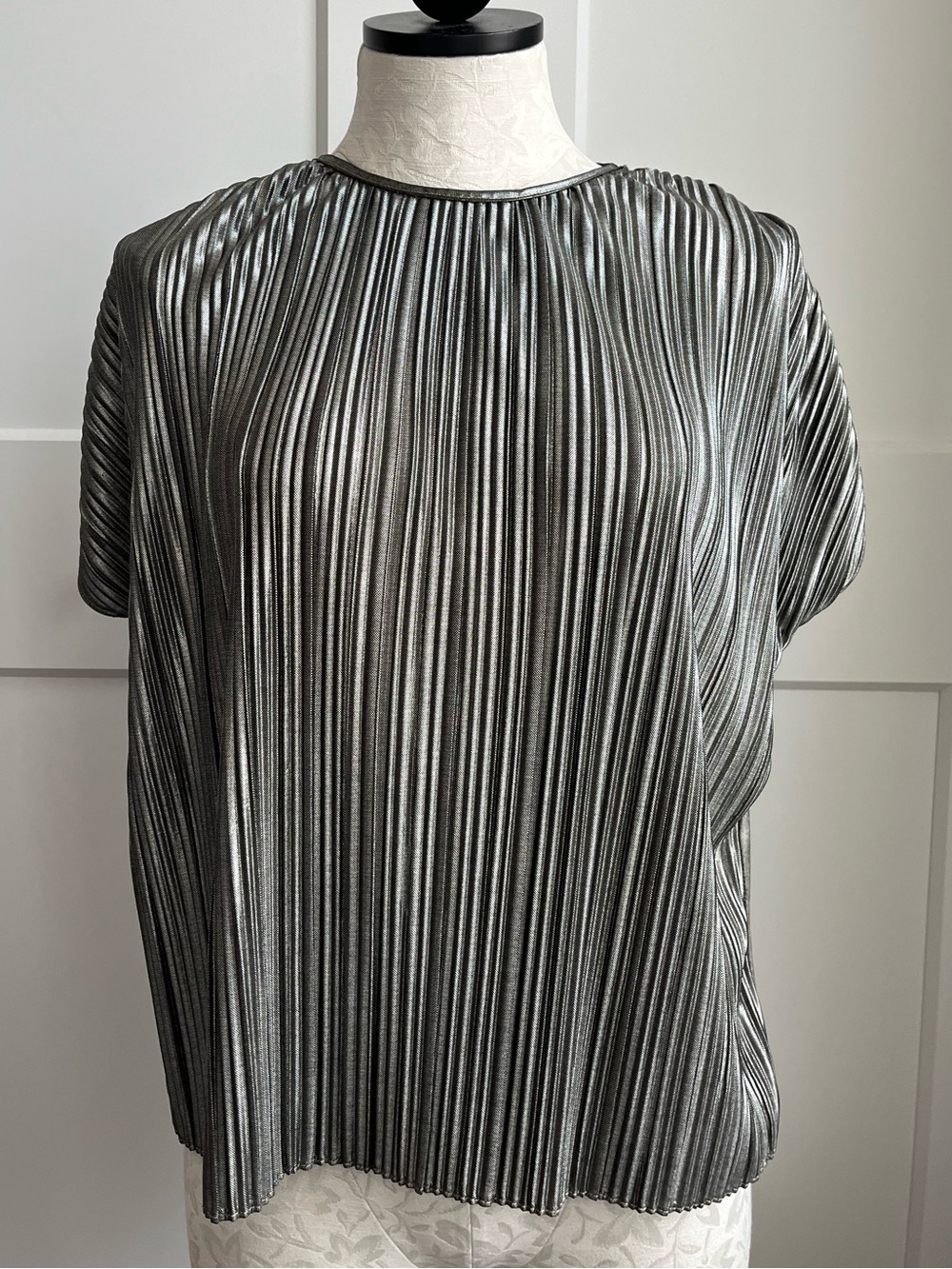 Vintage 80s Pleated Silver T Shirt